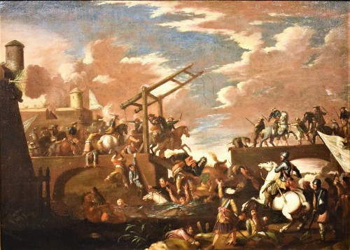 Bataille sous la forteresse - Jacques Courtois (1621-1676) atelier - Tableaux et dessins Style Louis XIV